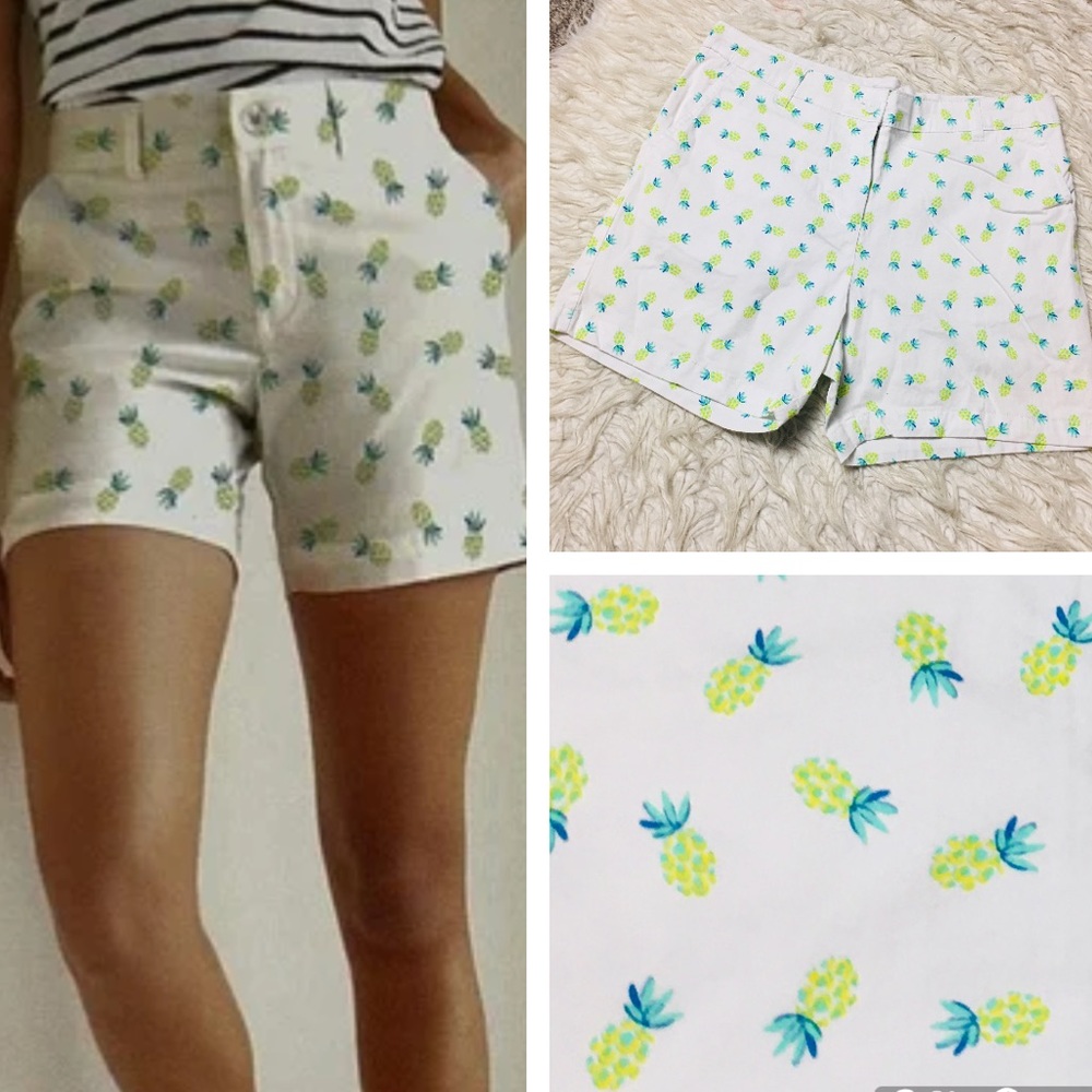 Carribean Joe & Company Classic Fit White Pineapple Printed Shorts Size 8